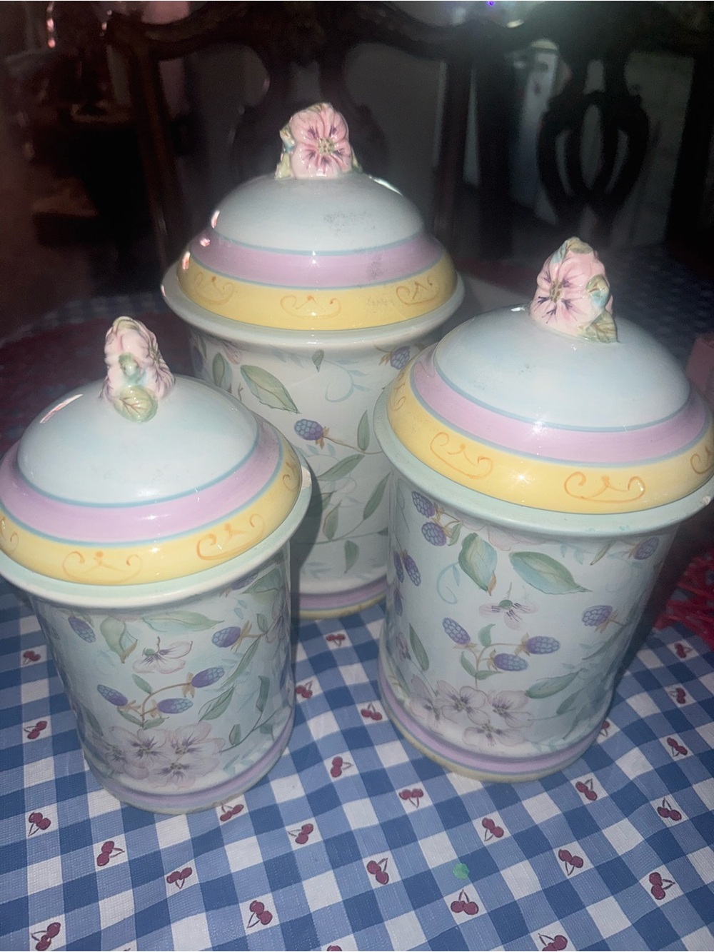 Vintage Capriware Hand Painted Ceramic Canisters Set of 3